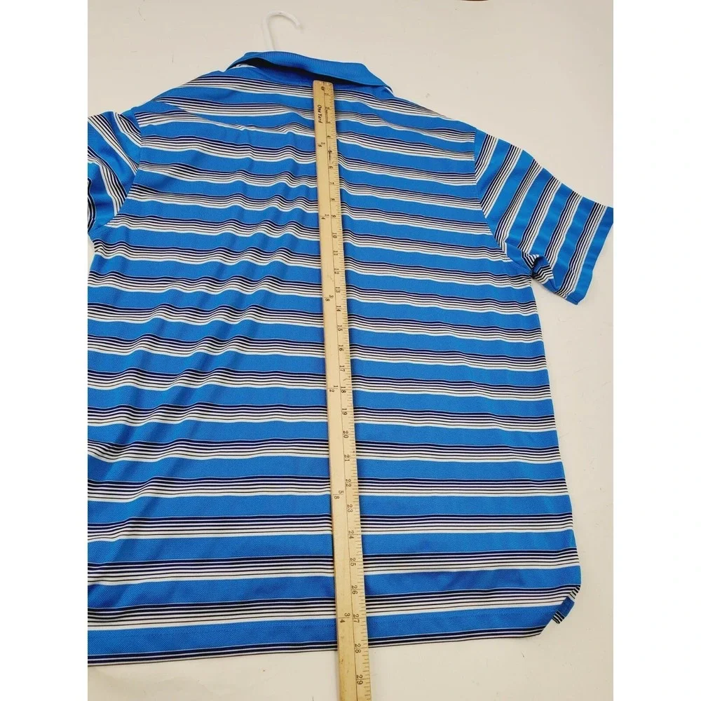 Nike Golf Dri-FIT Mens Large Blue White Striped Short Sleeve Polo Shirt L 677
